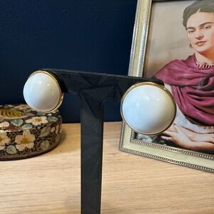 Monet Vintage Gold and White Clip-On Earrings EUC